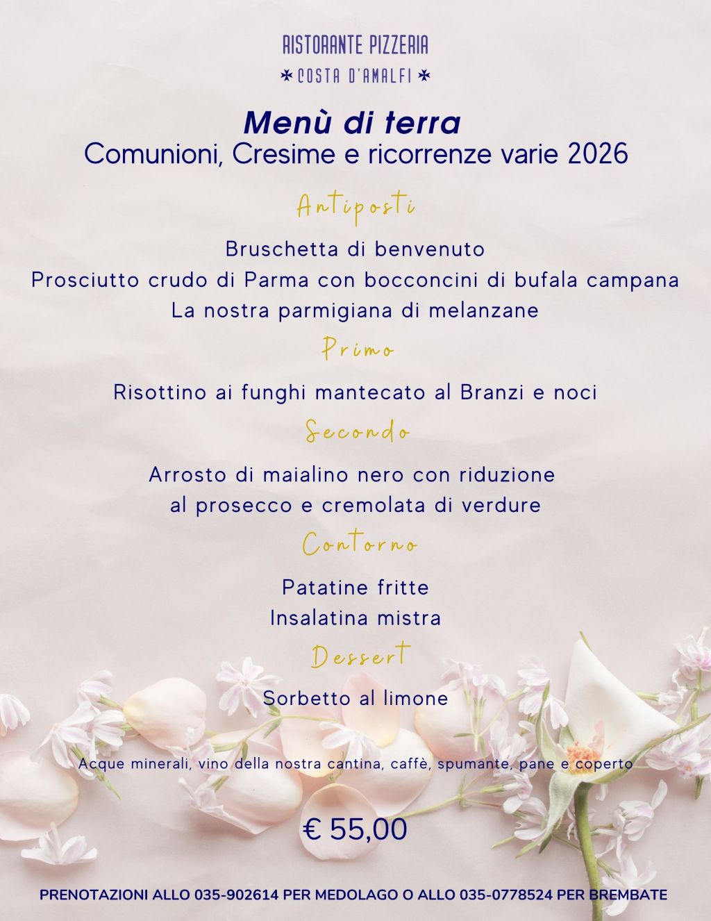 Ristorante Costa d'Amalfi - menù di terra delle feste 2026