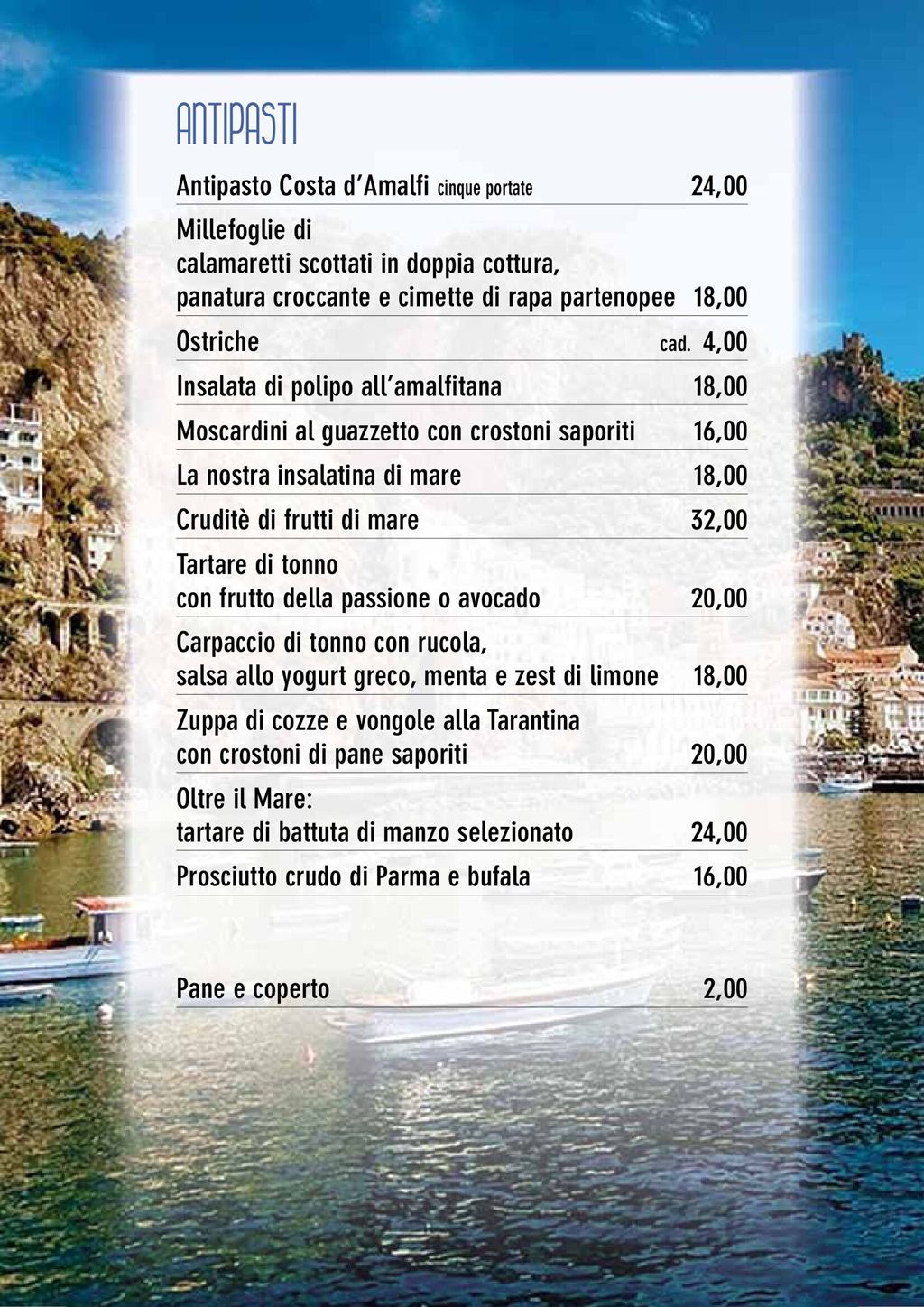 Costa d'Amalfi Brembate - menu antipasti