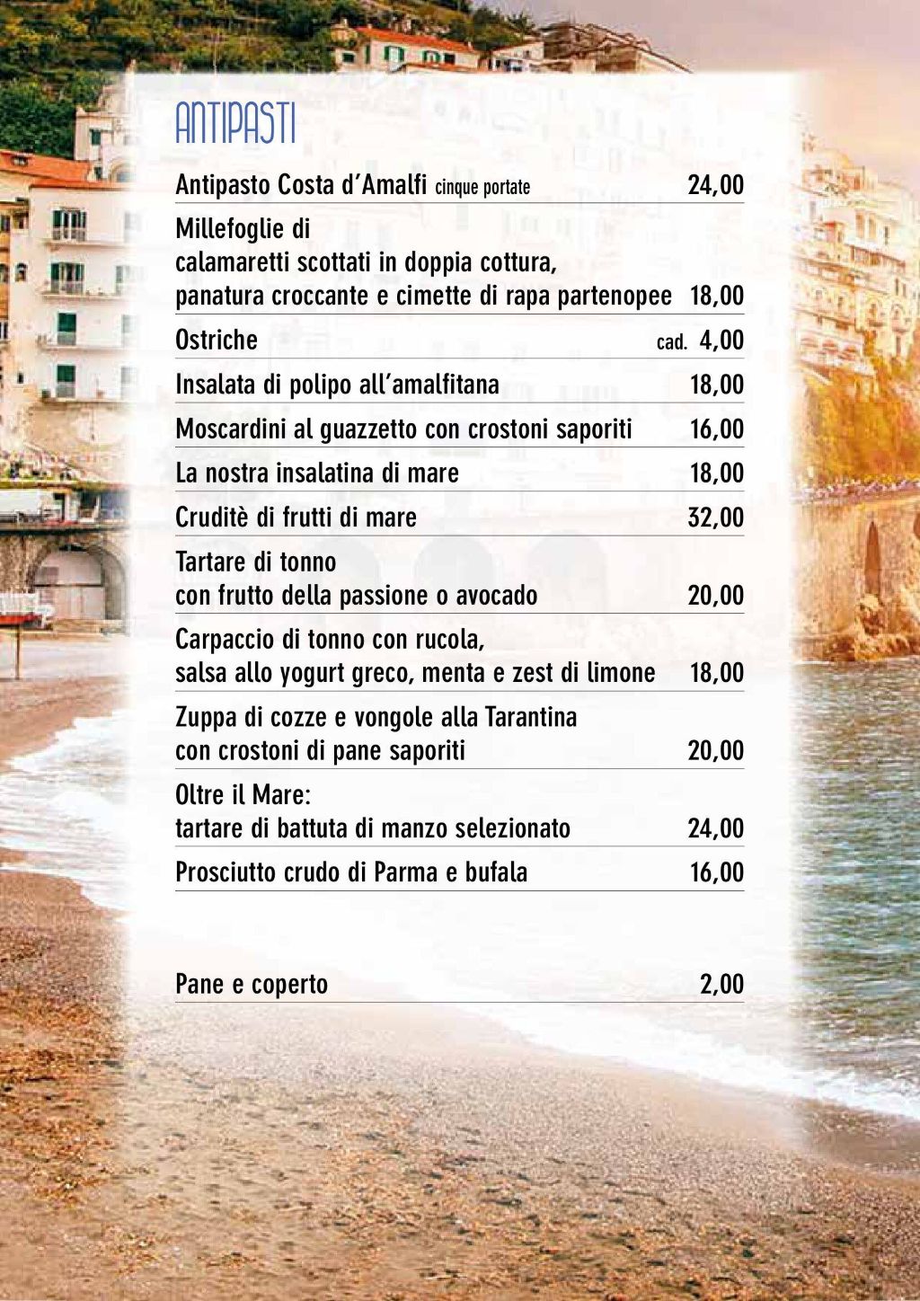 Costa d'Amamlfi Medolago - Menu Antipasti
