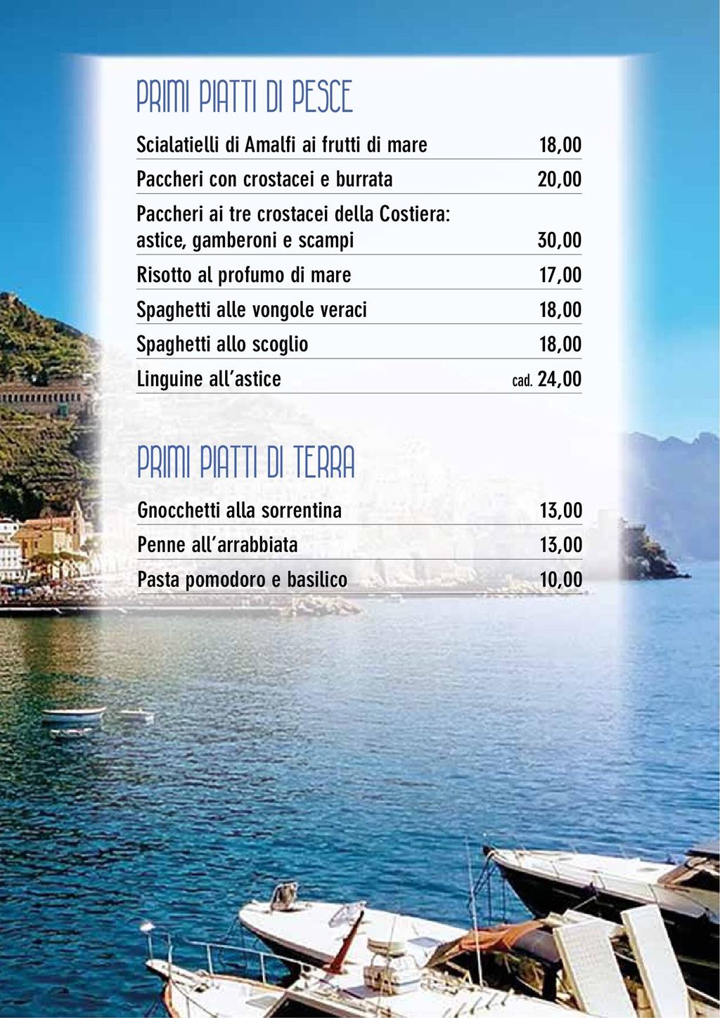 Costa d'Amalfi Brembate - menu primi piatti