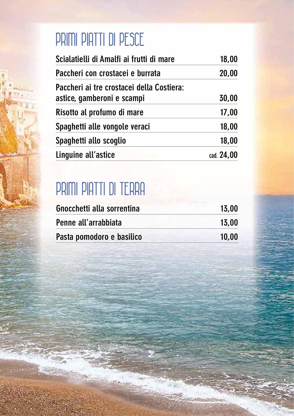 Costa d'Amamlfi Medolago - Menu Primi