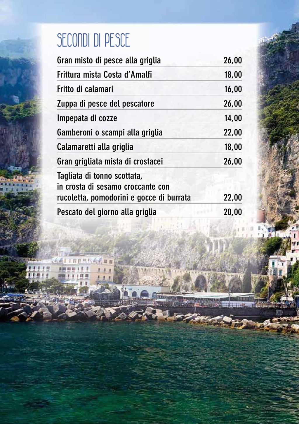 Costa d'Amalfi Brembate - menu secondi piatti pesce