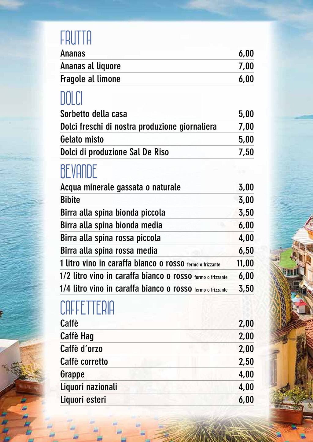 Costa d'Amamlfi Medolago - Menu Frutta e dessert